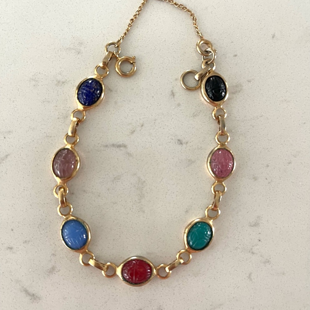 Vintage scarab bracelet 12K gold filled - Picture 2 of 9